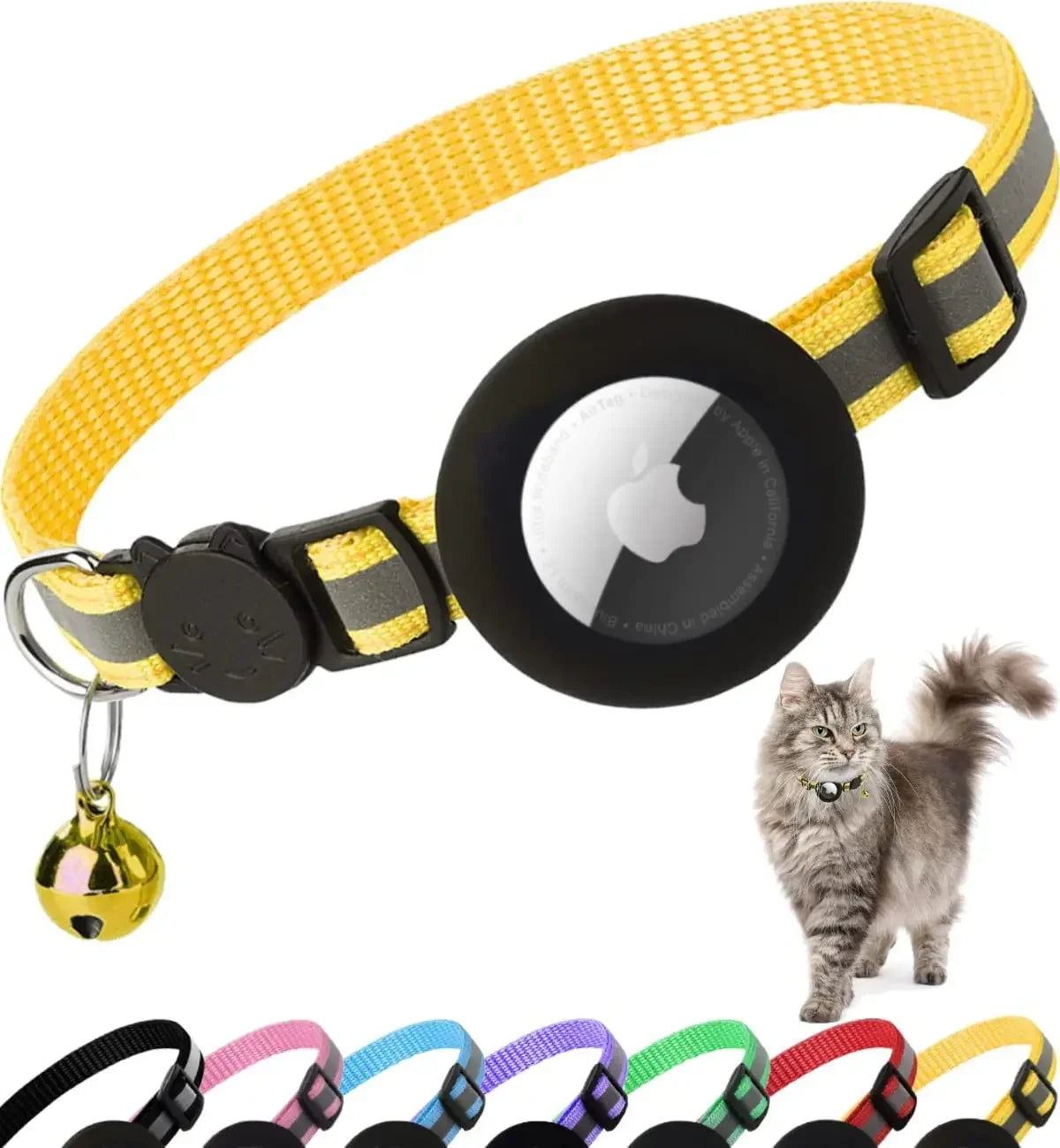 ATUBAN Airtag Cat Collar Breakaway, Reflective Kitten Collar with Apple Air Tag Holder and Bell for Girl Boy Cats, 0.4 Inches